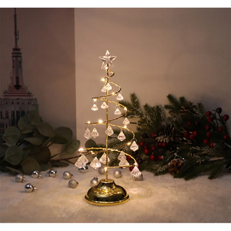 Светодиодный Рождественский светильник s, хрустальный светильник для рождественской елки, светильник для спальни, Рождественский Декор, настольная лампа, медная линия, ночной Светильник M3394