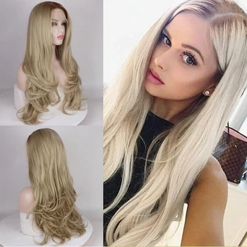 

Ombre Blonde Natural Wave Synthetic Wig Heat Resistant Lace Front Wigs Transparent Lace 13*4 Lace Wig with Baby Hair