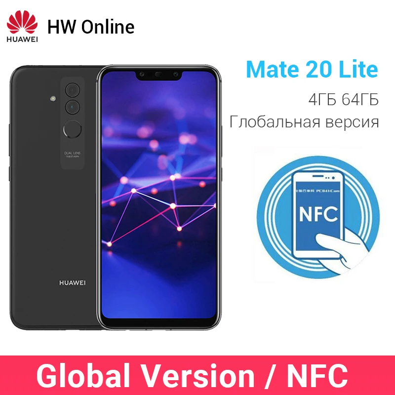 Huawei mate 20 Lite, глобальная версия, maimang 7, 4 ГБ, 64 ГБ, смартфон Kirin 710, Восьмиядерный NFC, мобильный телефон, 6,3 дюймов, экран mate 20 lite