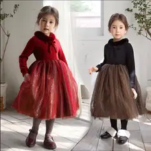 Праздничные платья для девочек на День рождения; плотное теплое детское платье-пачка с длинными рукавами; милое рождественское платье для девочек; одежда принцессы красного и черного цвета