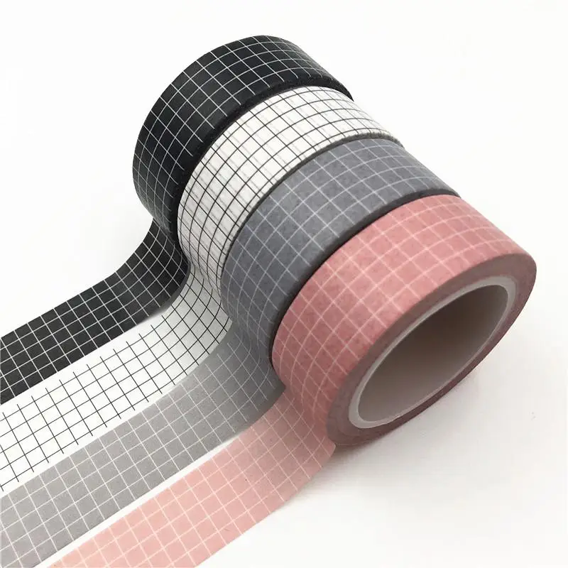 Cinta adhesiva de rejilla en blanco y negro de 10M Papel japonés Planificador de bricolaje Cintas adhesivas Pegatinas Cintas de papelería decorativas
