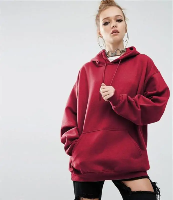 

S-5xl Hot Selling Autumn And Winter Europe And America New Style Loose-Fit Solid Color Sports Hooded Bat Sleeve Hoodie WOMEN'S D