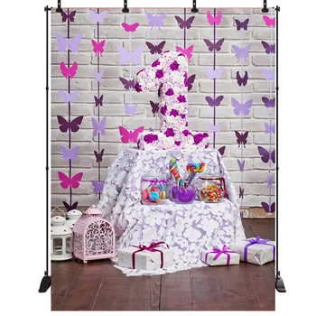 

Acejoker 1st Birthday Backdrop Photography for Party Paper Butterfly Present Customized Vinyl Background Photo Studio Props
