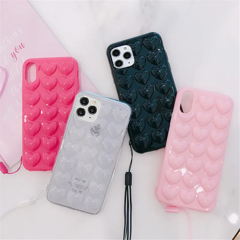Lovebay 3D Love Heart чехол для телефона для iPhone 11 Pro X XR XS Max 7 8 6 6s Plus карамельный цвет с ремешком из мягкого ТПУ