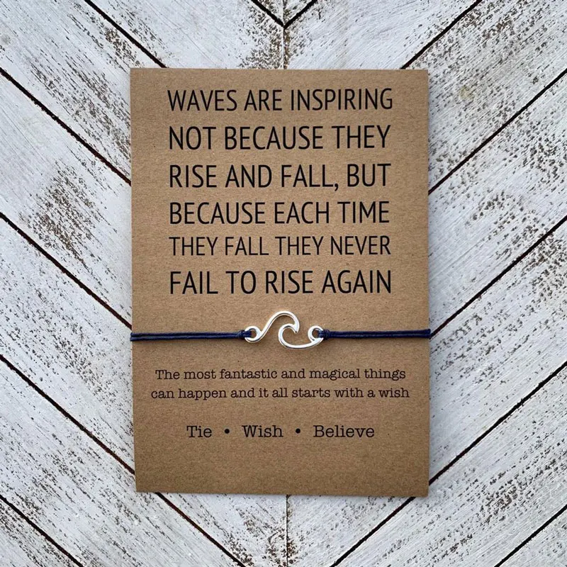 Waves Are Inspiring Wish Bracelet Nautical Surfing Ocean Wave Charms Bracelet Beach Jewelry for Women Men Friendship Beach Gift