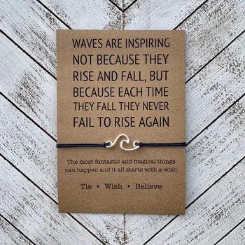 Waves Are Inspiring Wish Bracelet Nautical Surfing Ocean Wave Charms Bracelet Beach Jewelry for Women Men Friendship Beach Gift