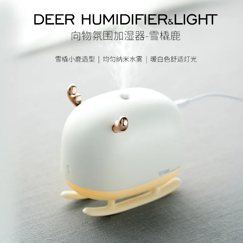 

To of Sled Deer Humidifier Night Light USB Fog Office Desk Surface Panel Bedroom Mute Deer Humidifier Gift