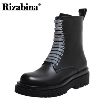 

Rizabina Women Ankle Boots Genuine Leather Cross Strap Fashion Platform Winter Shoes Woman Warm Zipper Footwear Size 34-39