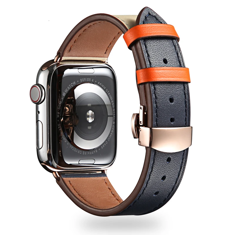 Ремешок из коровьей кожи для Apple Watch 44 мм iwatch series 5 4 3 2 1 Роскошная стальная пряжка 42 мм петля 38 мм Замена браслета 40 мм