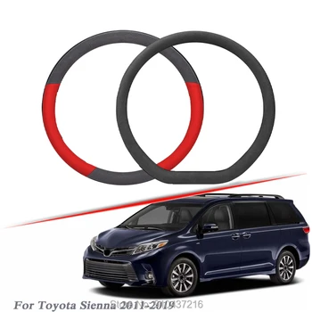 

Car Steering Wheel Cover Black Red Drilled Suede Breathable Leather Universal Fit for Toyota Sienna 2011-2019