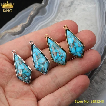 

5Pc/Lot Gold Silvery Howlite Pendant Charms,Natural Gold Line Turquoises Rhombus Charms Beads For DIY Jewelry Making DSS-271KBAJ