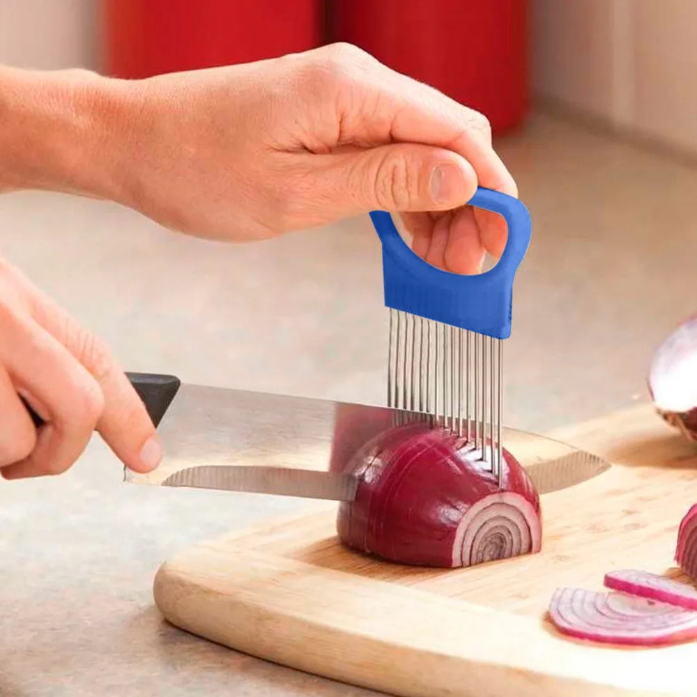 Томаты лук овощи слайсер режущий держатель для помощи руководство приспособление для нарезки безопасная вилка в форме сердца резак hogar cocina посуда