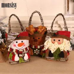Monsisy/Хлопковая Сумка-тоут для мальчиков и девочек; сумка для детей; Рождественский подарок; детская сумка для конфет; снеговик; Лось;
