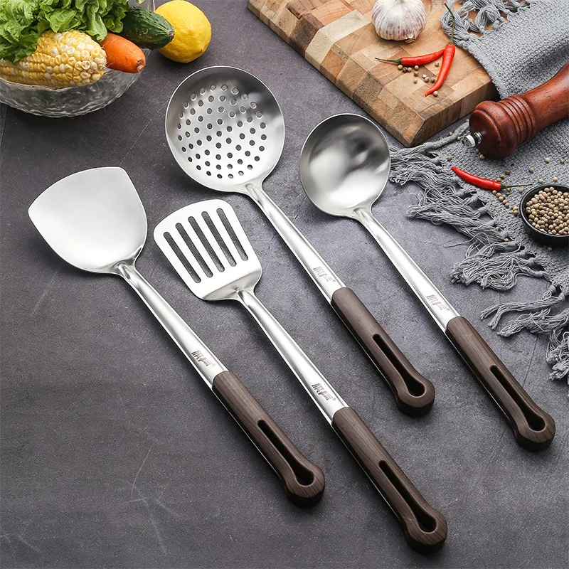 

304 Stainless Steel Spatula Three-piece Set Household Kitchen Cooking Spatula Kitchenware Kit Thick Soup Spoon Full Set Long