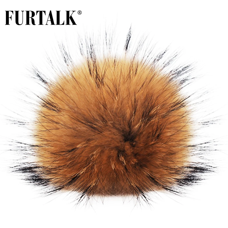 FURTALK จริง Raccoon Pom Pom สำหรับ Pom Pom หมวกใส่หมวกและหมวกผู้หญิงฤดูหนาวถักหมวกขนสัตว์