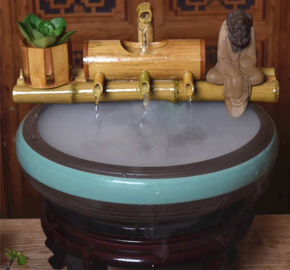 Bamboo Aquarium Water Recycling Feng Shui Decoration Tube Water Fountain Stone Trough Filter Office Desktop Furnishings