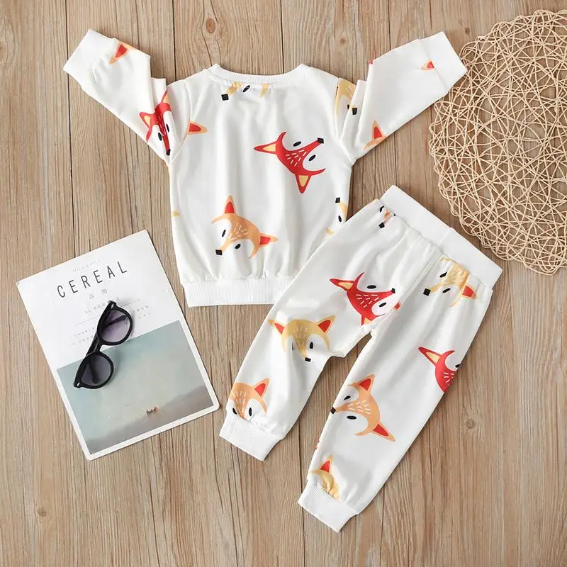 Babyinstar New Fashion Style Toddler Girl Clothes Fall Outfits Kids Clothing Cartoon Fox Printed Clothes Long Sleeve Top + Pants