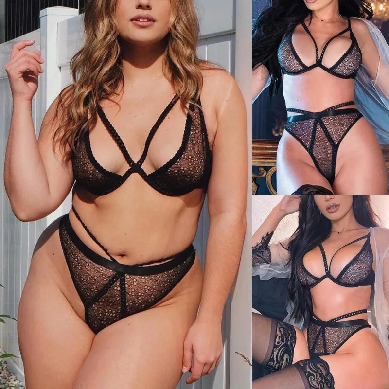 New Sexy Woman Set Exotic 2 Piece Sexy Lingerie Lace Deep V Erotic Underwear Lingerie Set Pure Lace Bralette Bra and Panties