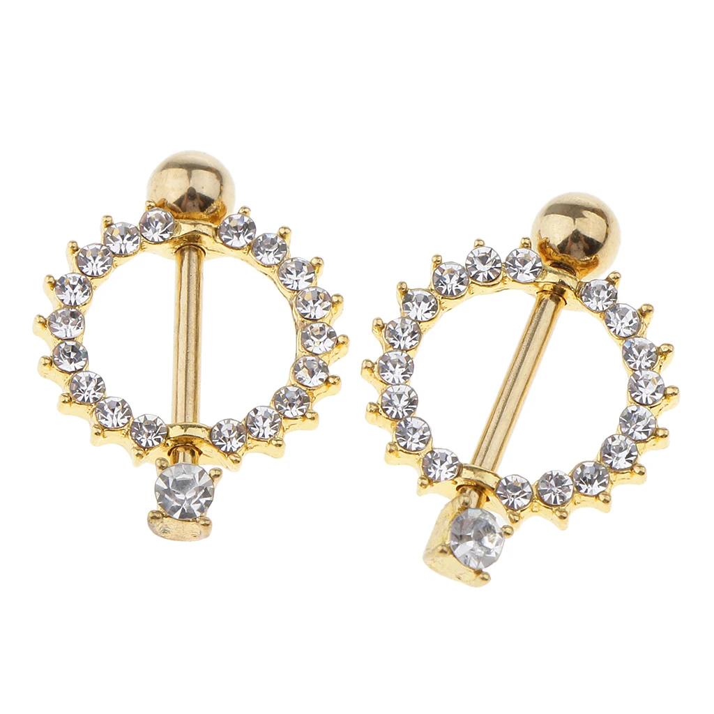 1 Pair Gold Tone Stainless Steel Crystal Rhinestone Sun Flower Petal Nipple Ring Cute Jewelry