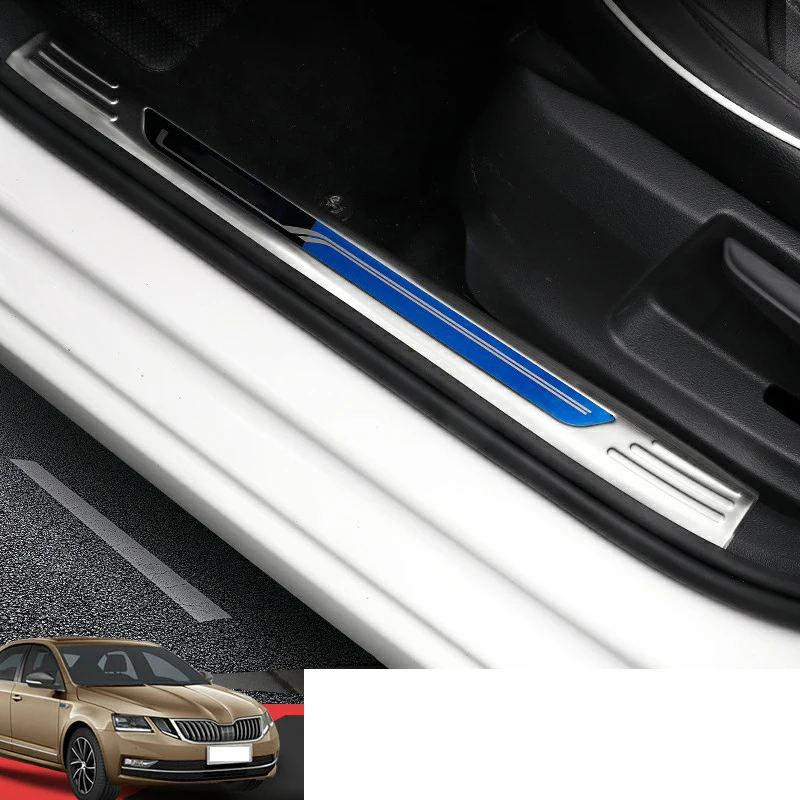 Lsrtw2017 Car Door Sill Threshold Strip Trims for Skoda Octavia a7 Interior Accessories Metal