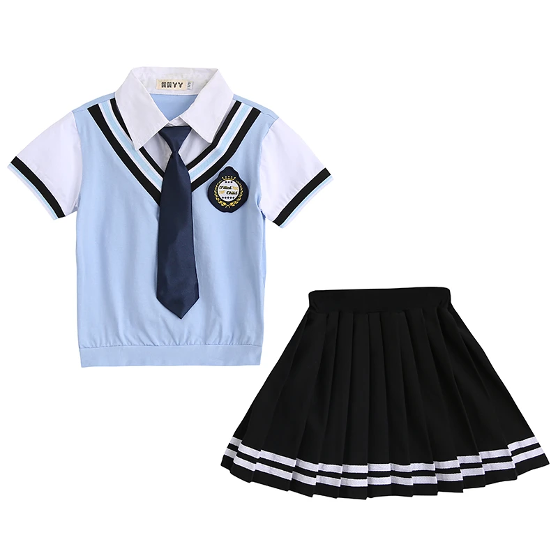 Детская школьная форма в японском стиле; юбка для школьниц; детский комплект одежды с короткими рукавами для выступлений на сцене - Цвет: Blue girls