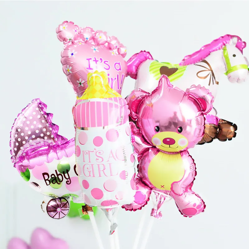 5 шт. мини детский душ фольги Воздушные шары его девочка мальчик украшения для младенцев вечерние пол показать о ребенок 1-й день рождения поставки - Цвет: pink mini balloons