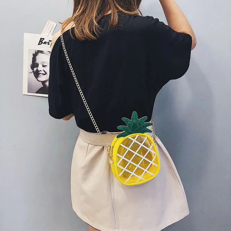 

Summer Transparent Bag Women's 2019 New Style Cool Messenger Bag Chain Pineapple Jelly Mobile Phone Bag