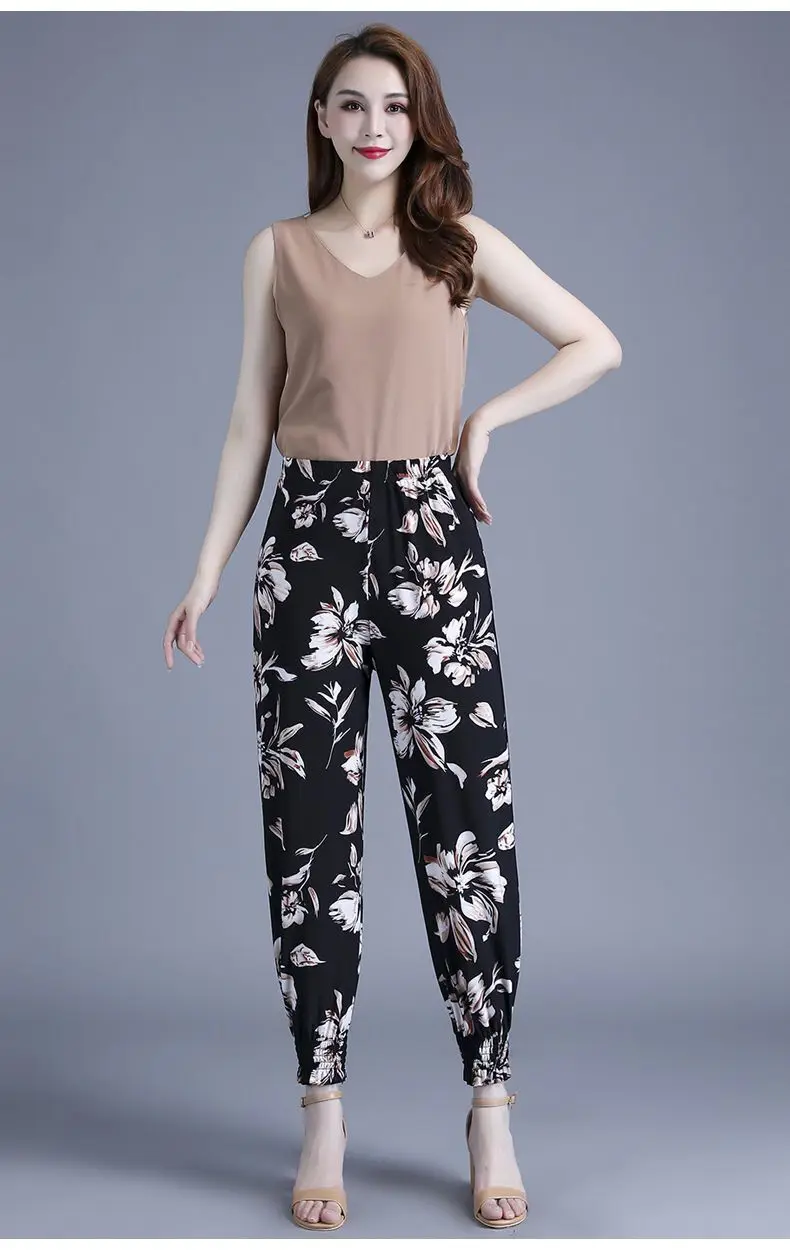 Summer Pants Women Cool Rayon Loose Drawstring Print Dot Casual Mom Sweatpants Big Size Fashion Harem Print Trousers