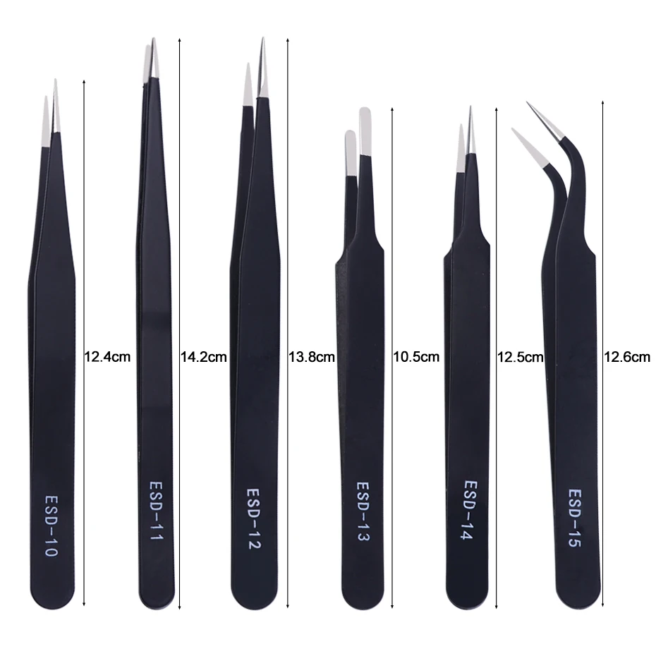 STZ Curved Straight Tweezer Nail Rhinestones Picking Tool Anti-static Tweezers For Eyelash Extensions Nail Accessories ESD10-15 5