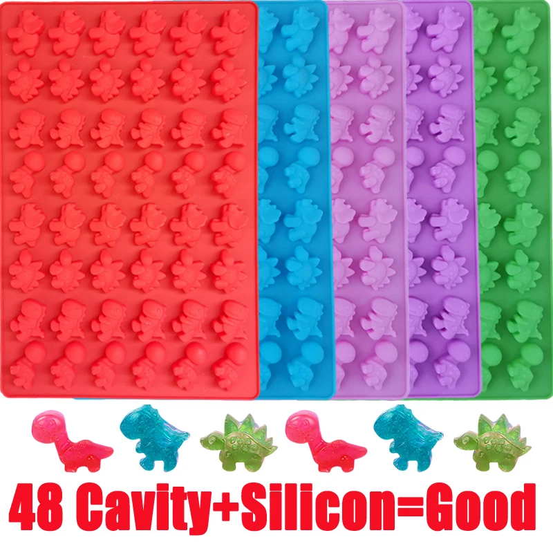 48 Cavity Dinosaur Silicone Mold Chocolate Gummy Cake Candy Ice Cube Tray Baking Decorating Tools | Дом и сад