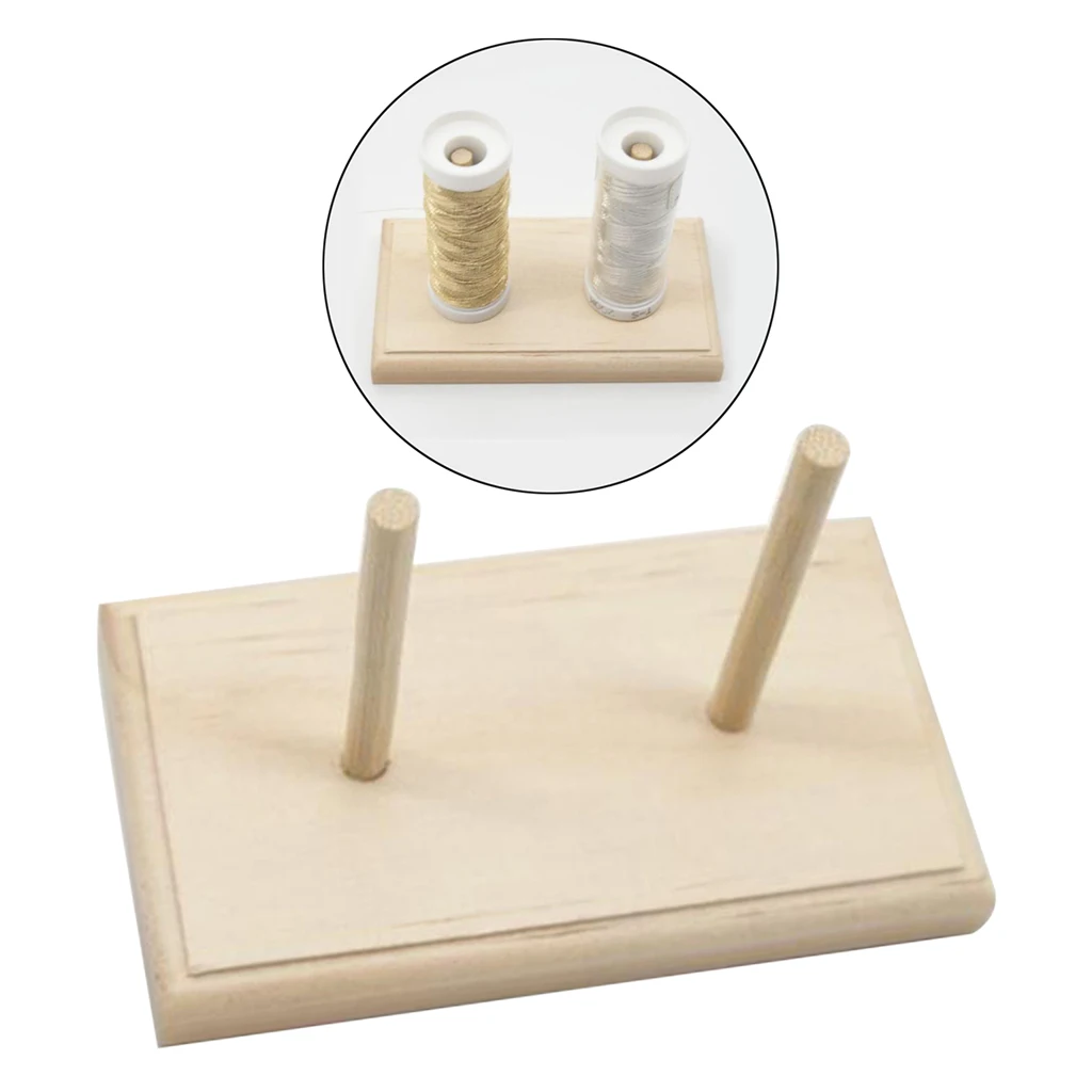 Wood Thread Stand Rack Holds Organizer 2 Spool Cone Embroidery Machine Sewing Storage Holder
