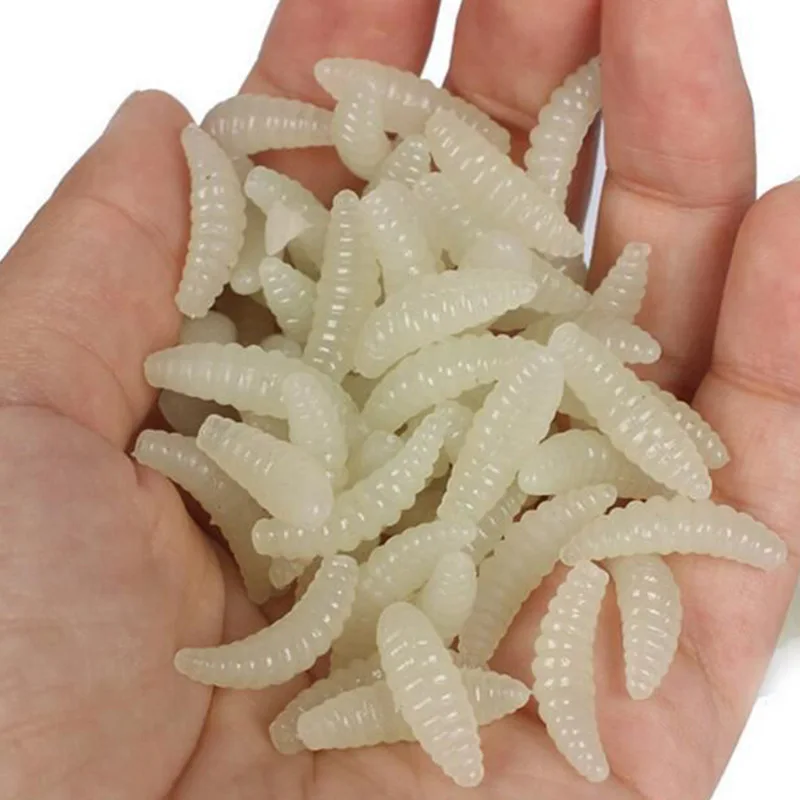 50pcs 2cm Maggot Grub Worm Trout Carp Fishing Fish Lure Hooks Artificial Bait 