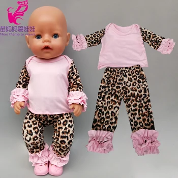 leopard print pajama set Fit For 43cm Baby Doll 17inch Born Doll Clothes tanie i dobre opinie Miao Mama ai wawa Tkanina No44-1 Dziewczyny Styl życia Akcesoria Suit 30cm for kids above 3+ Akcesoria dla lalek