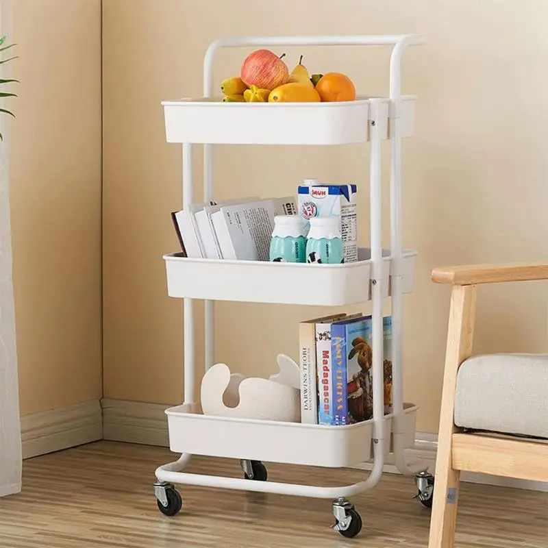 3-Tier Home Kitchen Storage Utility cart Metal&ABS -White-38225357