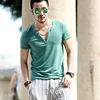 De talla grande S - XXL camisetas de moda para hombre nuevo pantalón corto casual con cuello en V y manga de algodón de los hombres t camisa imprimir camisetas Tops ► Foto 2/6