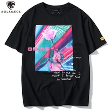 Aolamegs футболка мужская с принтом розы мужские футболки с коротким рукавом модные уличные футболки хип хоп Уличная одежда