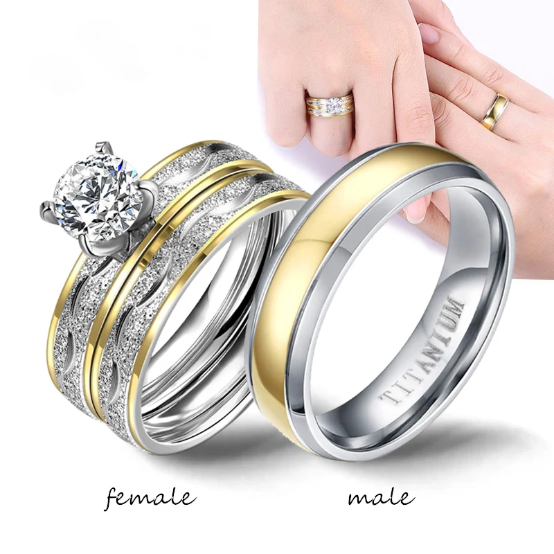 Fashion exquisite Women Men Stainless Steel Crystal Wedding Band Ring Jewelry 
