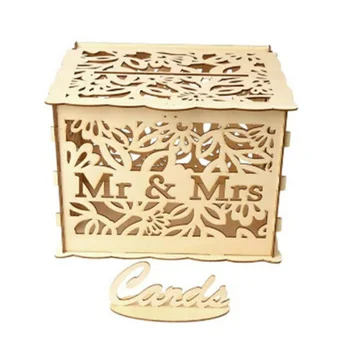 

1PC Large Wedding Gift Card Box DIY Mr&Mrs Wooden Money Box with Lock Birthday Party Decoration 30*24*23cm