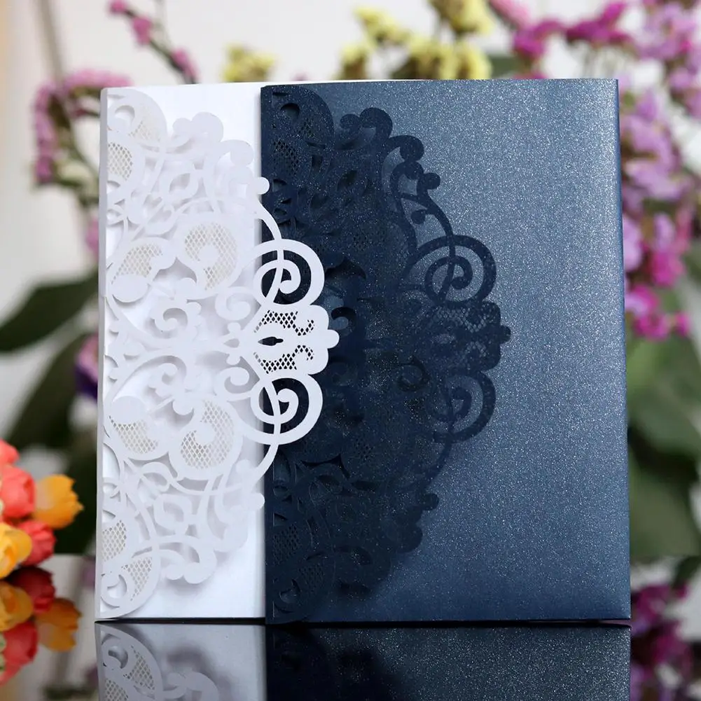  10Pcs Wedding Cards European Style Laser Cut Invitations Cards Tri-Fold Lace Business Wedding Decor - 4000427718819