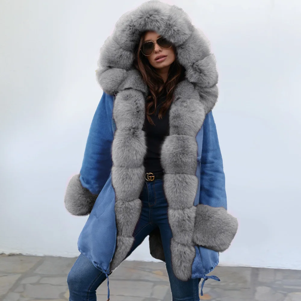

Winter Parka Women Plus Size Padded Warm Overcoat Fluffy Cardigan Faux Fur Collar Long Coats and Jackets 2019 Ukraine Streetwear