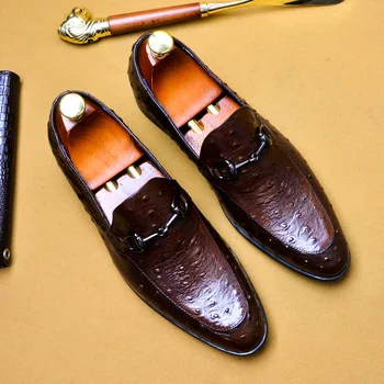 

Men's British Business Dress Shoes Men's Leather Ostrich Grain Men's Shoes Full-Grain Leather Loafers Shoes
