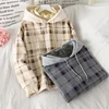 Women Fleece Hoodies Sweatshirt 2022 Winter Plaid Pirnted Cotton Hooded Sweatshirt Casual Loose Hooded Pullover Oversize Jacket ► Photo 1/6