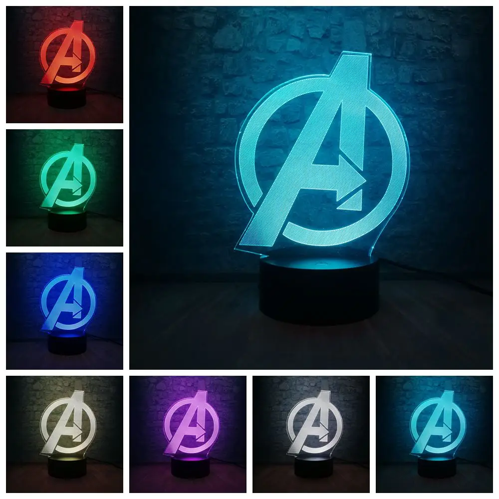 Прохладный Marvel Мстители Железный человек Капитан щит светодиодный 3d-ночник многоцветный RGB Декор для спальни подарок ребенку на Рождество игрушка - Испускаемый цвет: marvel A