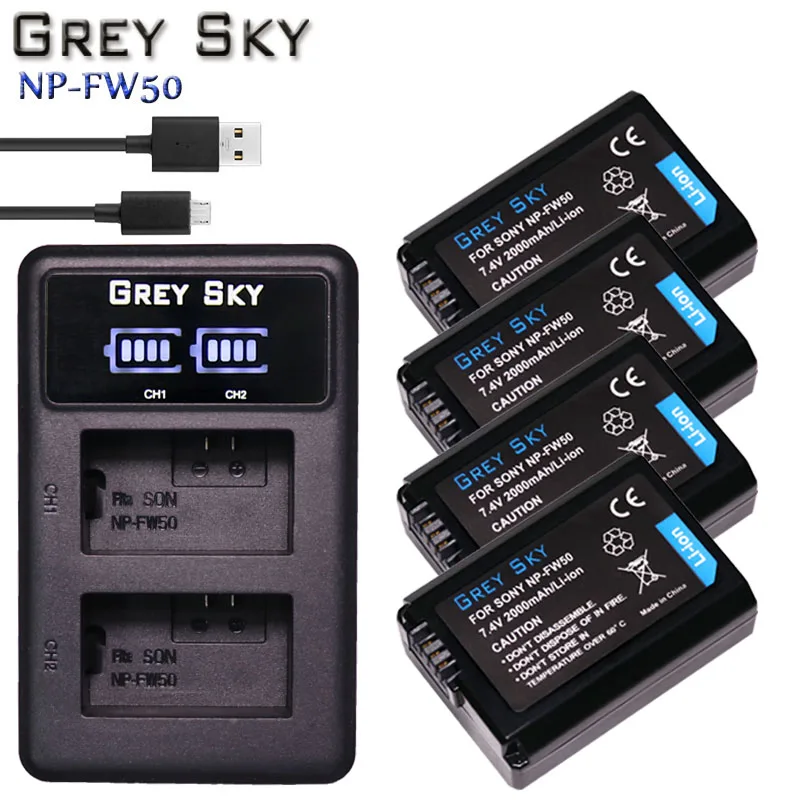 3 шт. 2000 мАч NP-FW50 NP FW50 батарея для цифровой камеры+ ЖК-дисплей USB двойное зарядное устройство для sony NEX-3 a7R Alpha a6500 a6300 a6000 a5000 a3000 - Цвет: Charger and 4battery