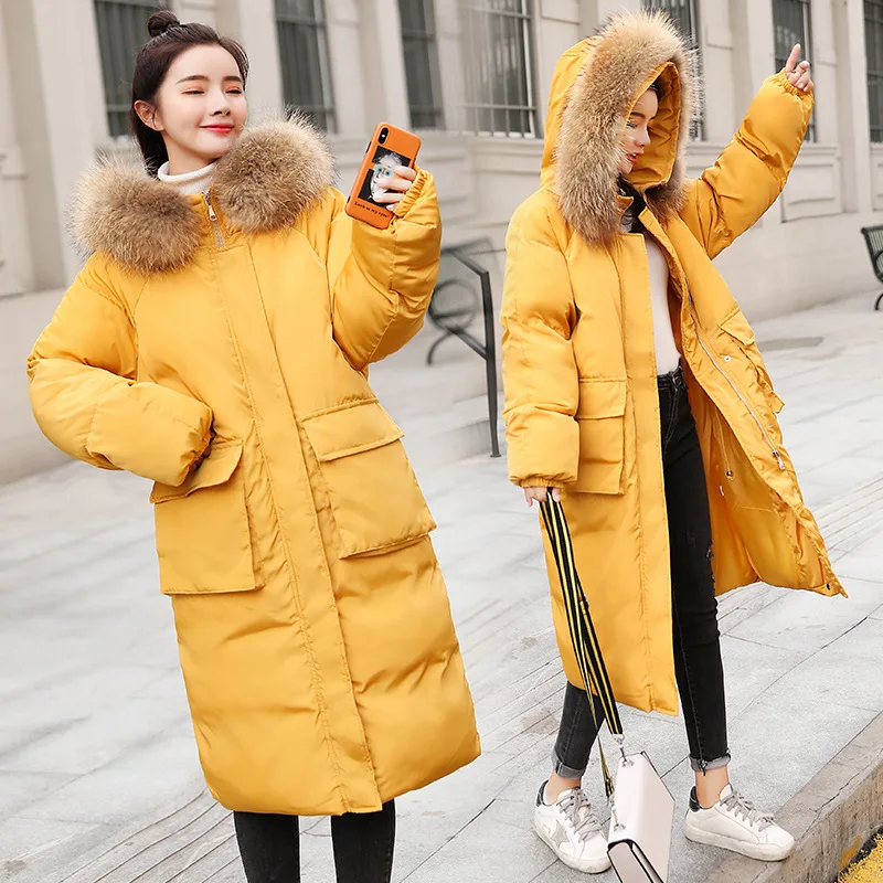 

Photo Shoot Korean-style Mid-length Stereo Pocket Large Fur Collar down Jacket Cotton-padded Clothes Women's Thick Coat Fashion