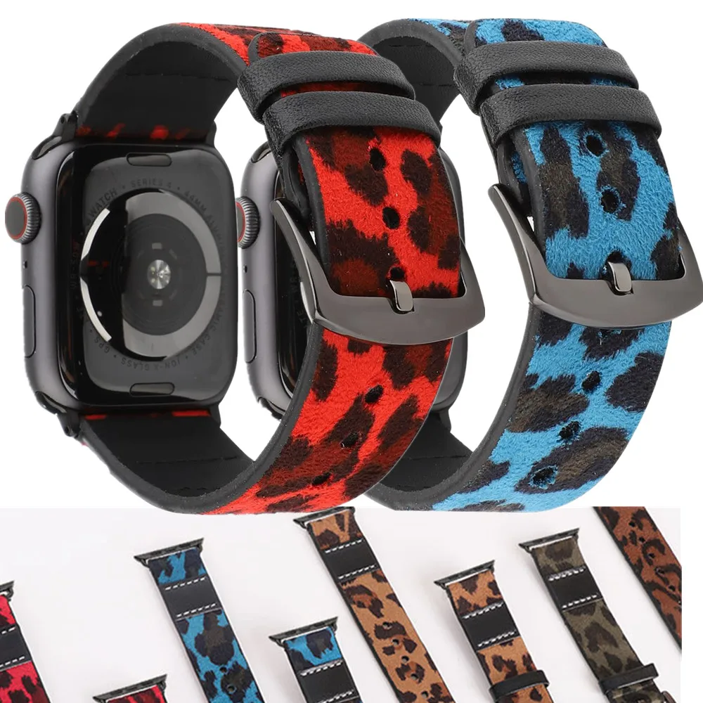 Ремешок из натуральной кожи для Apple watch band 44 мм 40 iwatch 42 38 Леопардовый Браслет 4 3 2