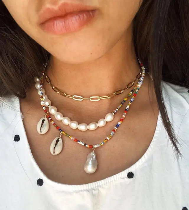 Boho Puka Natuurlijke porceleinslak Shell ketting vrouwen verklaring parrel barokke bijoux choker ketting Collier de coquillays