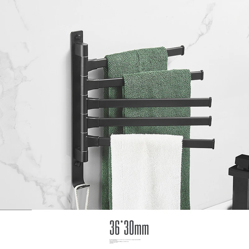 Nordic Towel Rack Black Rotating Towel Bar Space Aluminium Activity Rack Wall-hung Punching-free Bathroom Storage