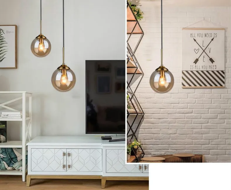 Nordic Glass Ball Pendant Lights Vintage Led Hang Lamp Loft Decor Lamps Modern Living Room Dining Kitchen Bar Lighting Fixtures