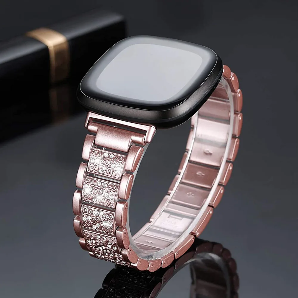 Cinturino Con Strass In Acciaio Per Fitbit Versa 3 E Sense Oro Rosa Regolabile